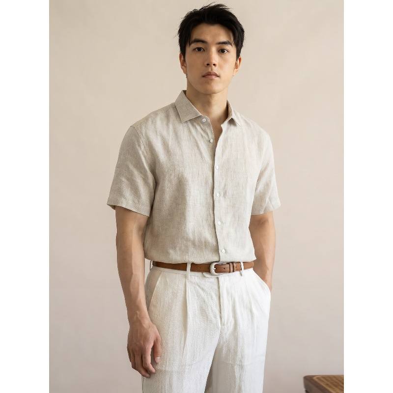 Mens Breathable Cool-feel Relaxed-fit Short-sleeve Shirt
