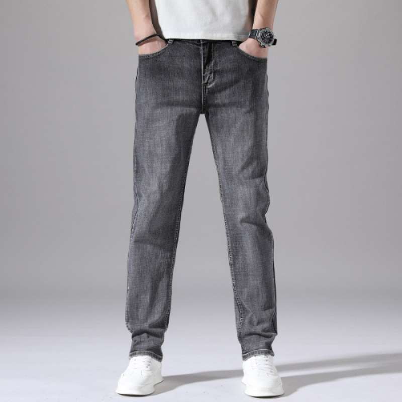 Mens Straight-Leg Retro Stretch Denim Trousers