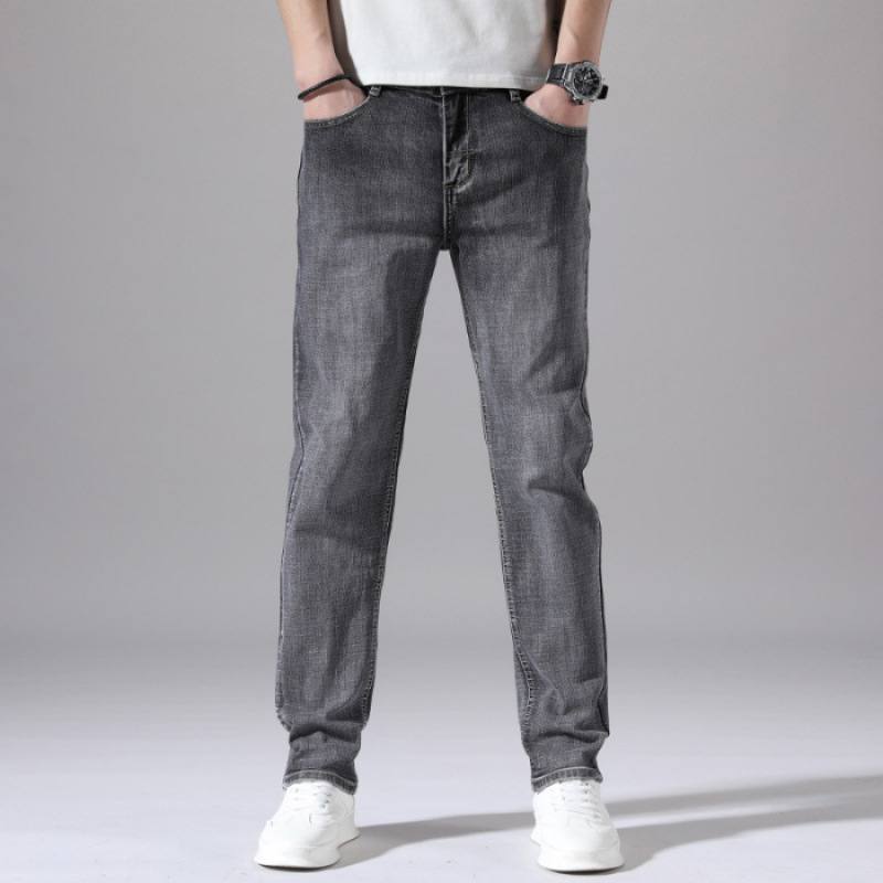 Mens Straight-Leg Retro Stretch Denim Trousers
