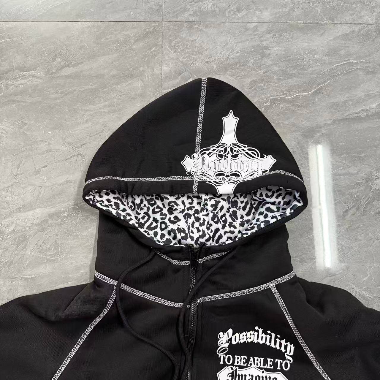 Cardigan Leopard-print Cross-skeleton Hooded Sweatshirt