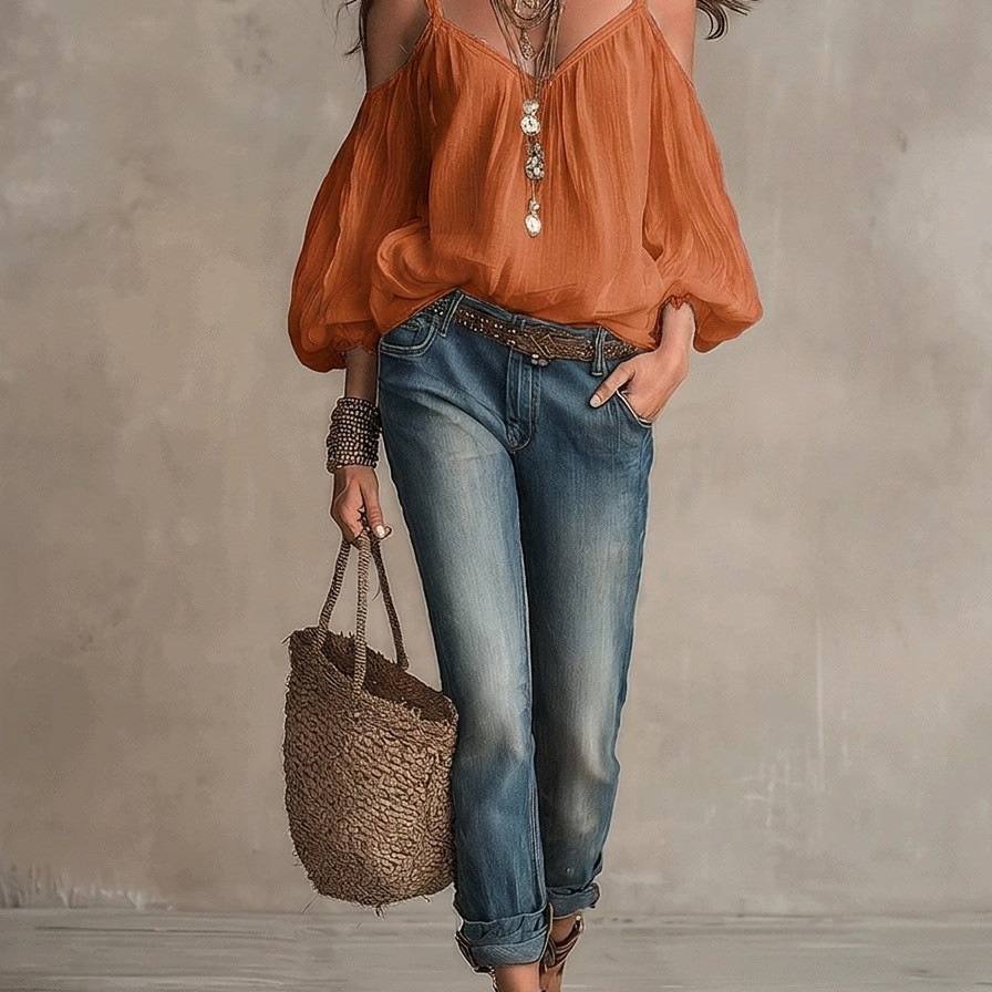 Womens Casual Solid-color Loose-fitting Top