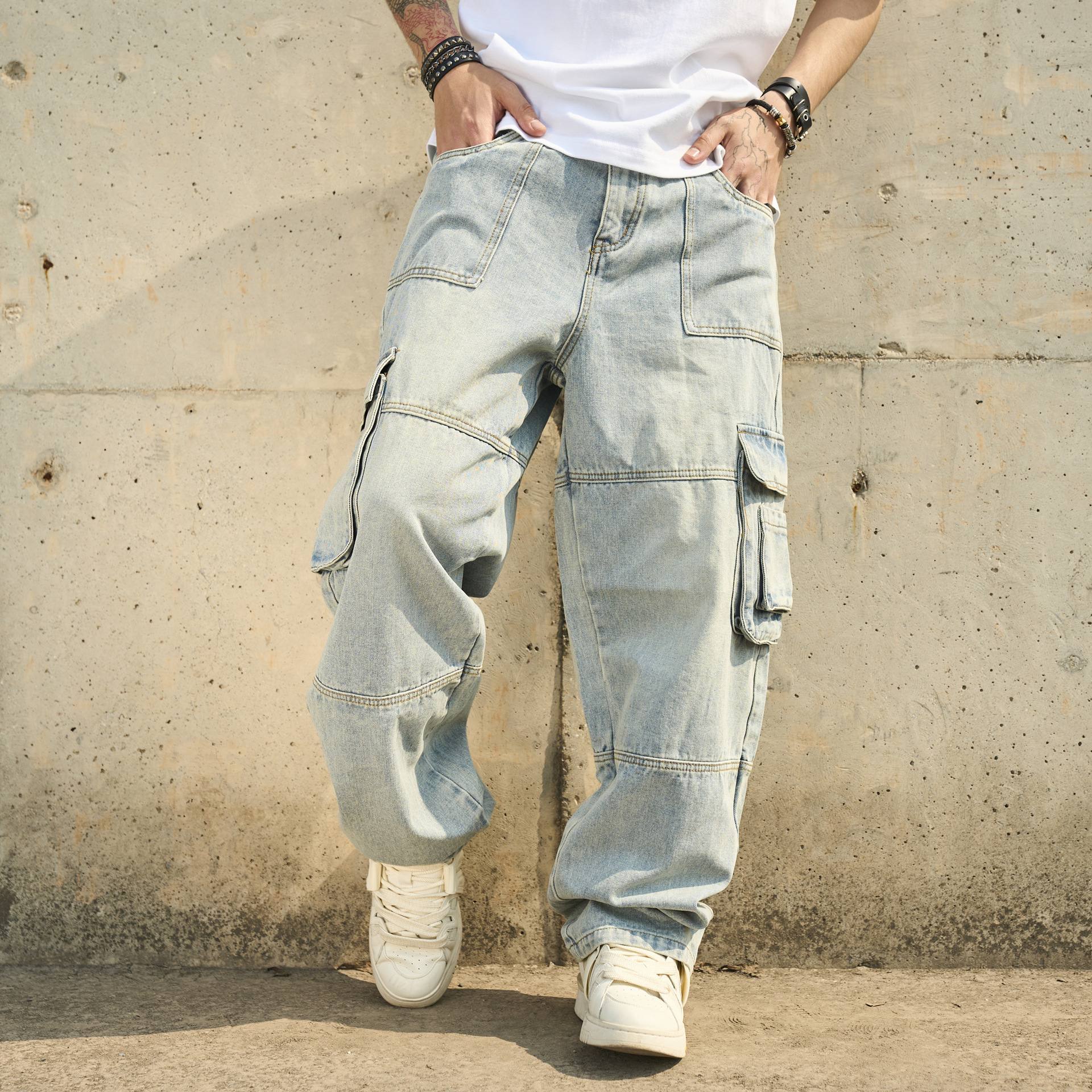 American-style Loose-fit Fashionable Casual Mens Jeans
