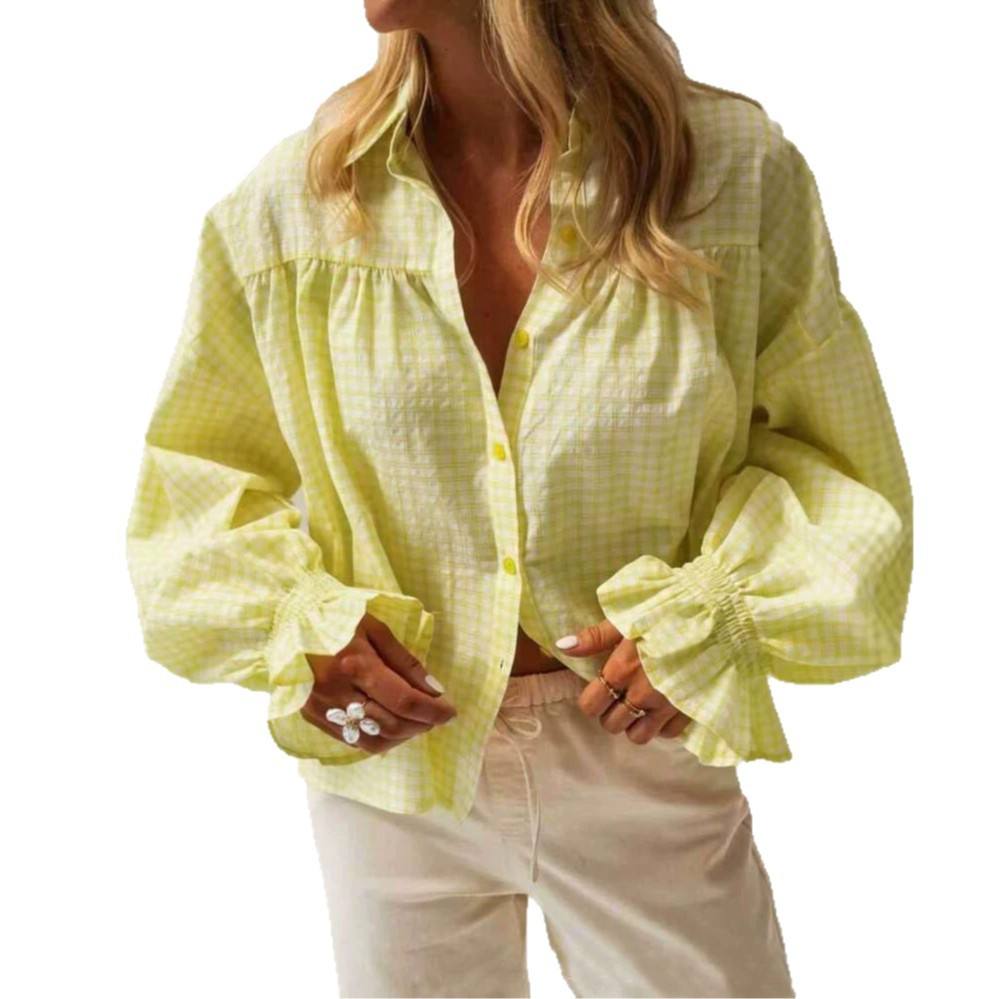 Arrival Plaid Long Leeve Shirt With Bell Sleeves