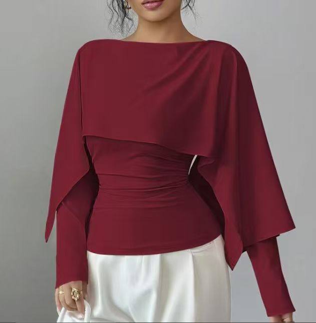 Short Top With A Shawl-style Round-neck Cape Design