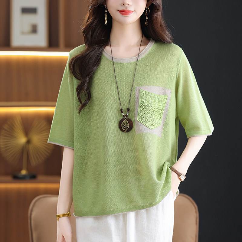 Flattering Tummy Hiding Age Reducing Ice Silk Knit T Shirt