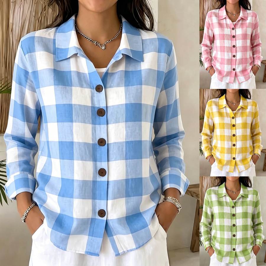 Comfortable Buttoned Plaid Womens Long-Sleeve Shirt