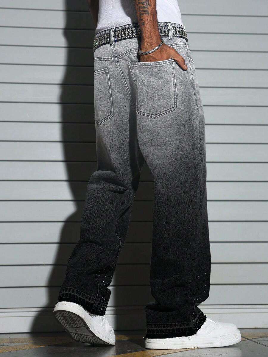 Men's American-style Studded Straight-leg Jeans