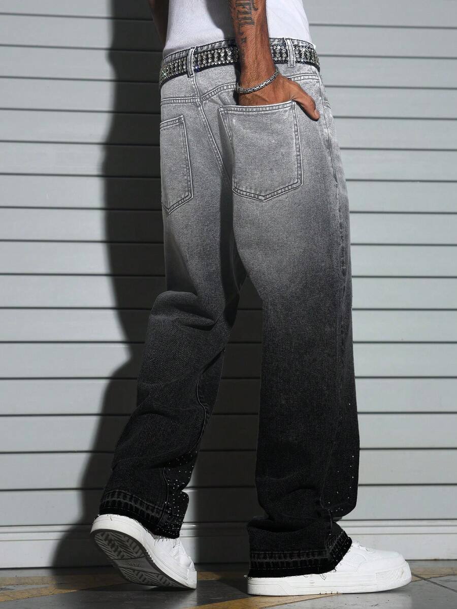 Men's American-style Studded Straight-leg Jeans