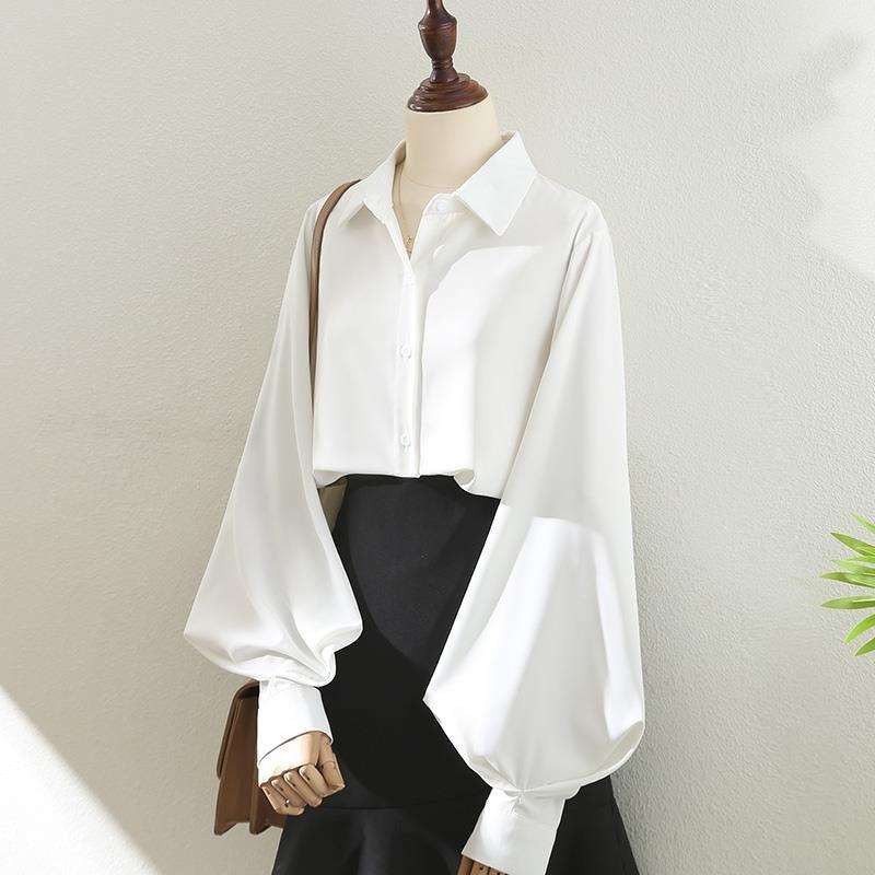 Womens Lantern-Sleeve Professional Lapel Shirt