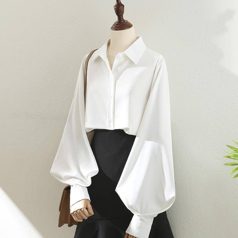 Womens Lantern-Sleeve Professional Lapel Shirt