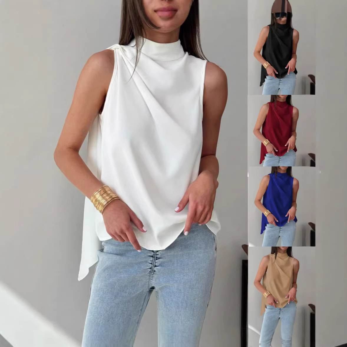 Solid-color Turtleneck Shirt With Ribbon Trim