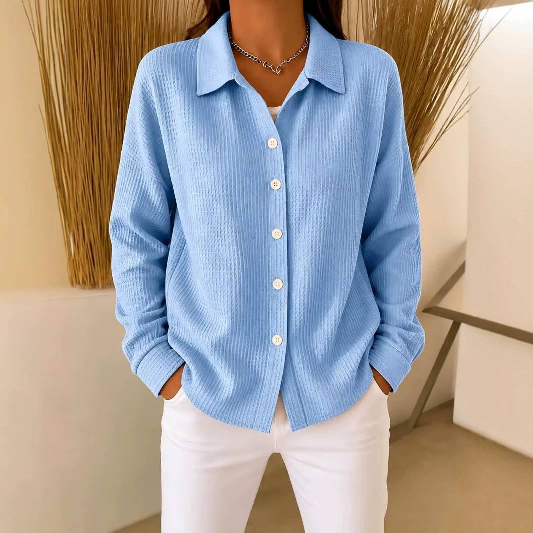 Solid-color Casual Chic Cardigan Lapel Long-sleeve Shirt