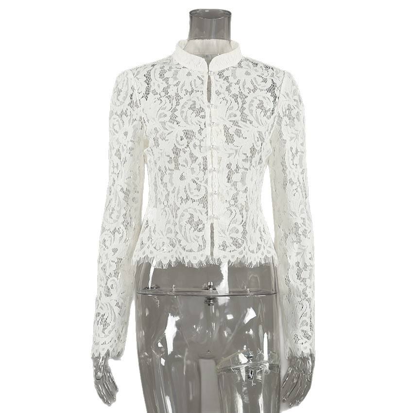 Womens Knitted Jacquard Top High-End Blouse
