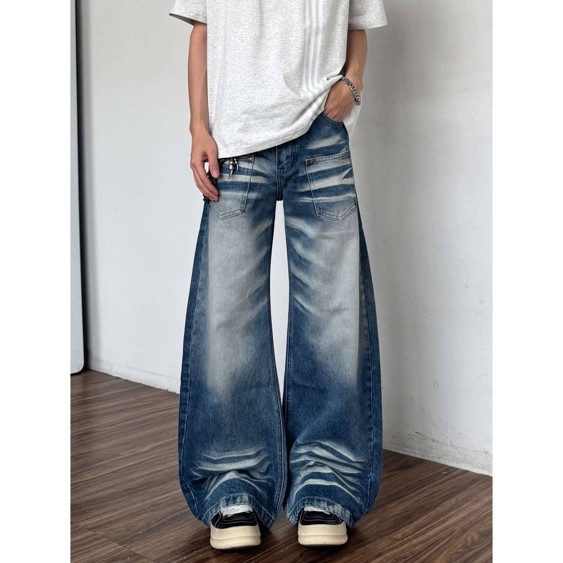 Retro Washed Cat-Whisker Bootcut Jeans For Men