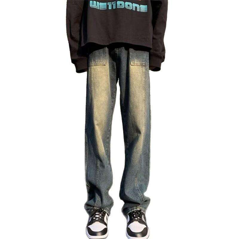 Straight-leg Loose-fit Workwear Denim Jeans For Men