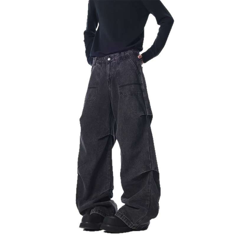 American-style Vintage Bootcut Jeans Mens Loose Straight-leg Fit