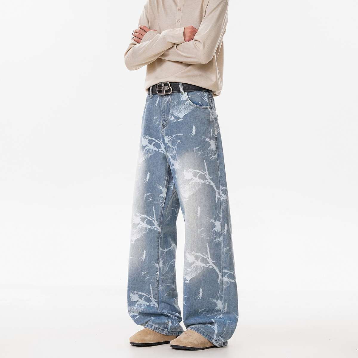 American-style Fashionable Jacquard Denim Jeans For Men