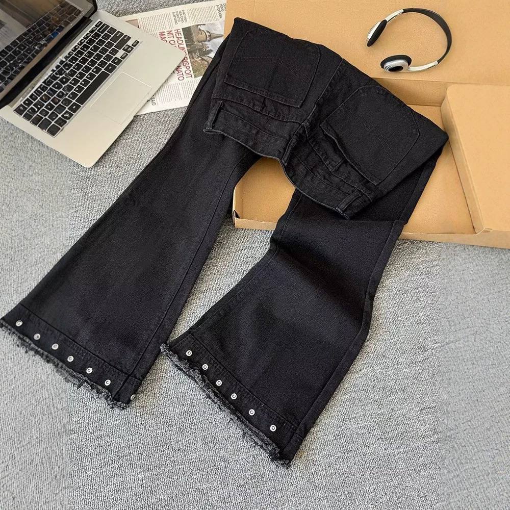 Mens Black Raw-Edged Rivet Jeans