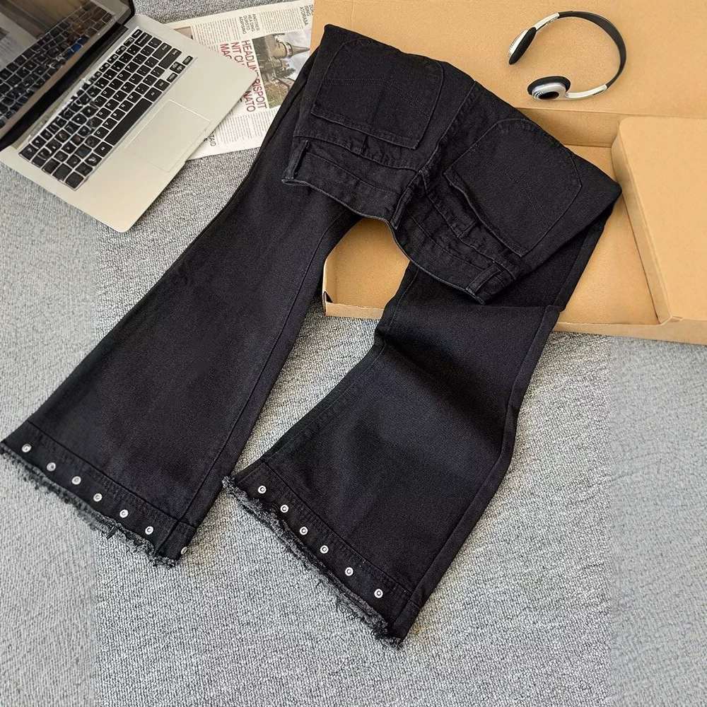 Mens Black Raw-Edged Rivet Jeans