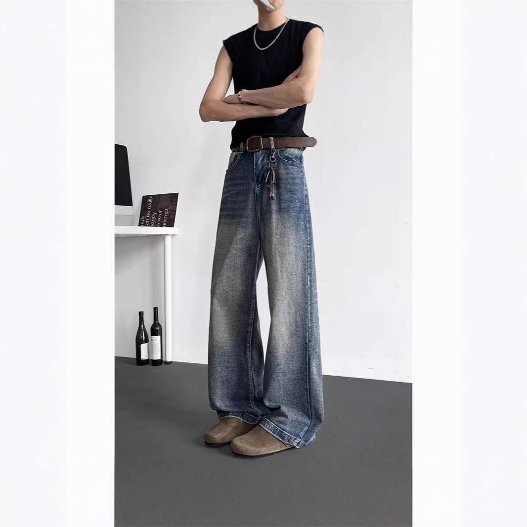 American-style High-street Loose-fit Wide-leg Mens Jeans