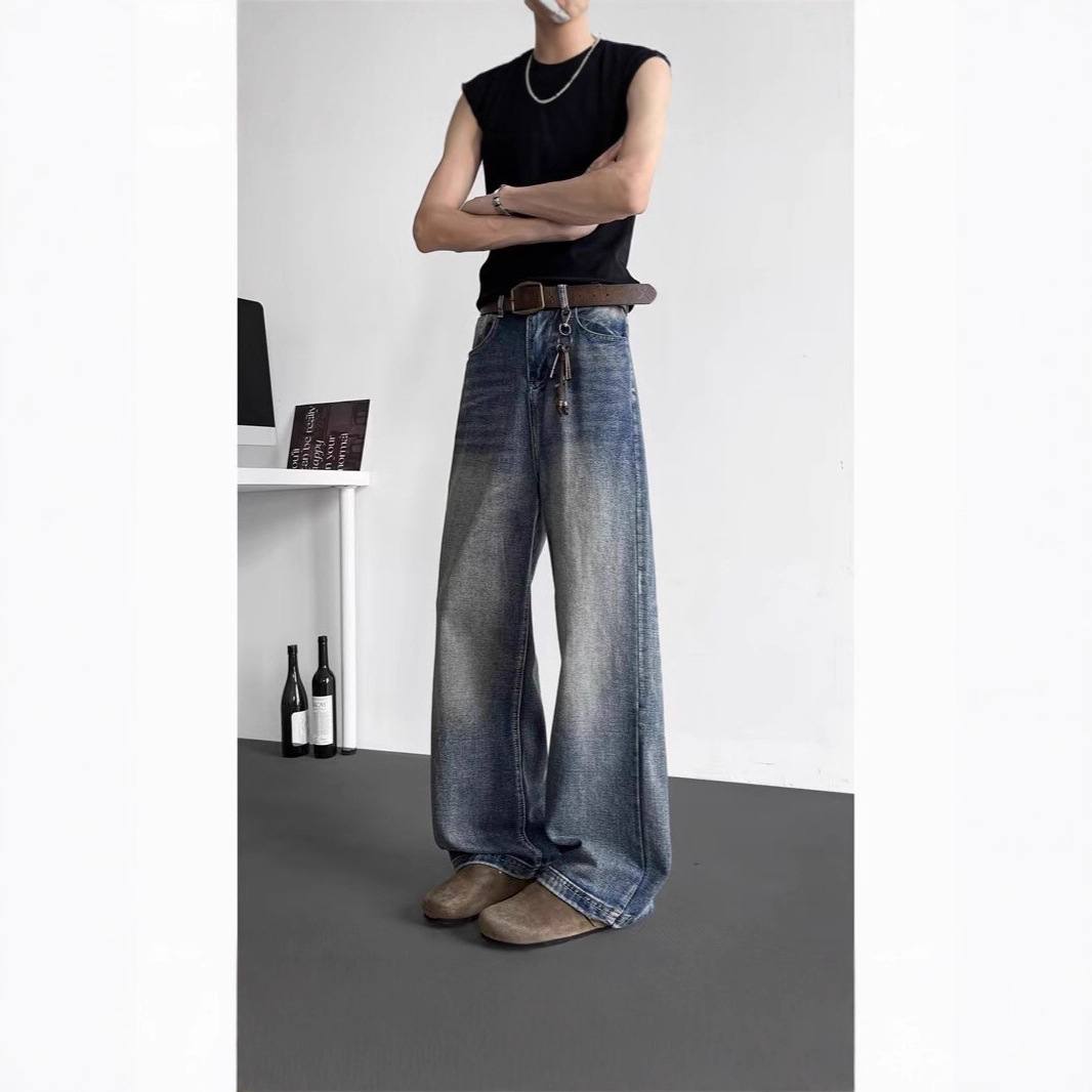 American-style High-street Loose-fit Wide-leg Mens Jeans