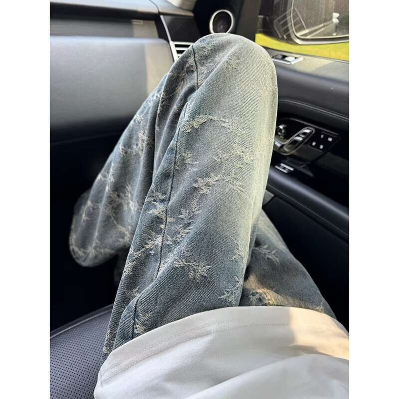 Mens American-Style Retro Jacquard Denim Jeans