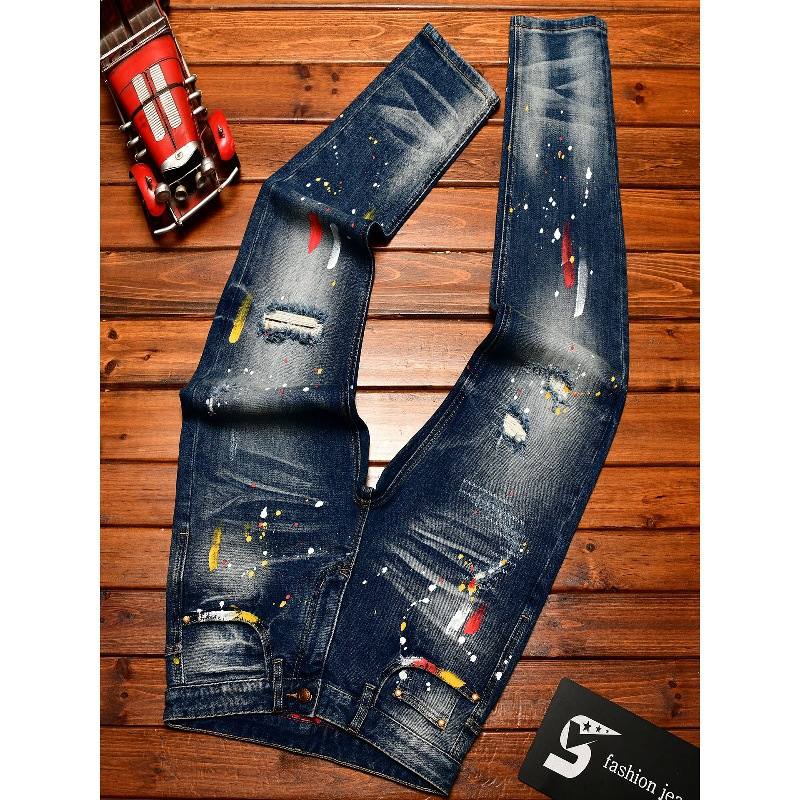 Trendy Korean-style Mens Ripped-jean Patchwork Jeans