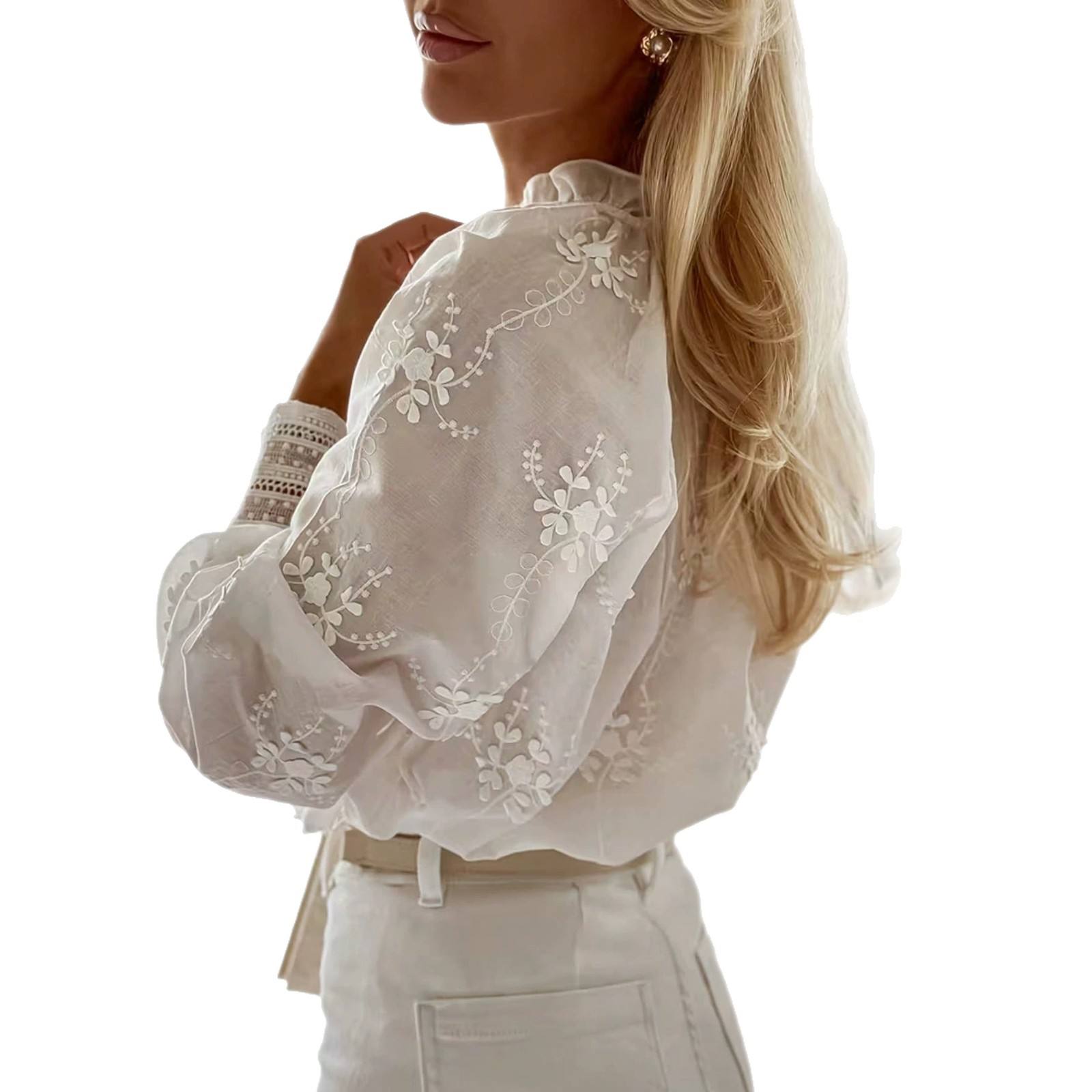 New Womens Top With Intricate Floral Embroidery Blouse
