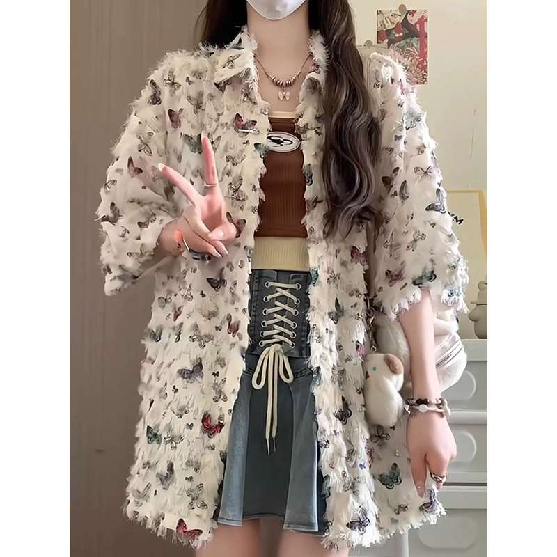 Butterfly Short-sleeve Shirt Jacket For Women Summer