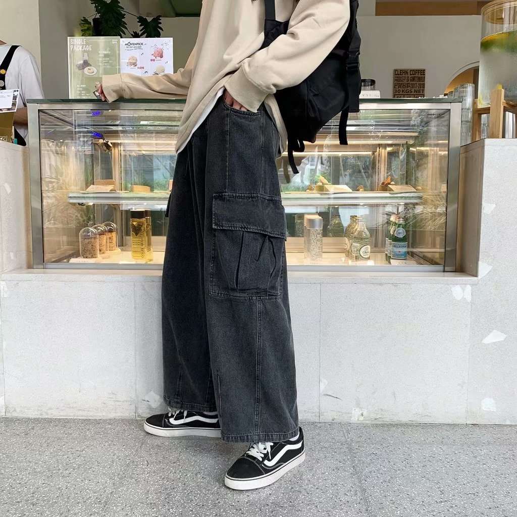 Mens Straight-Leg Casual Loose Cropped Trousers
