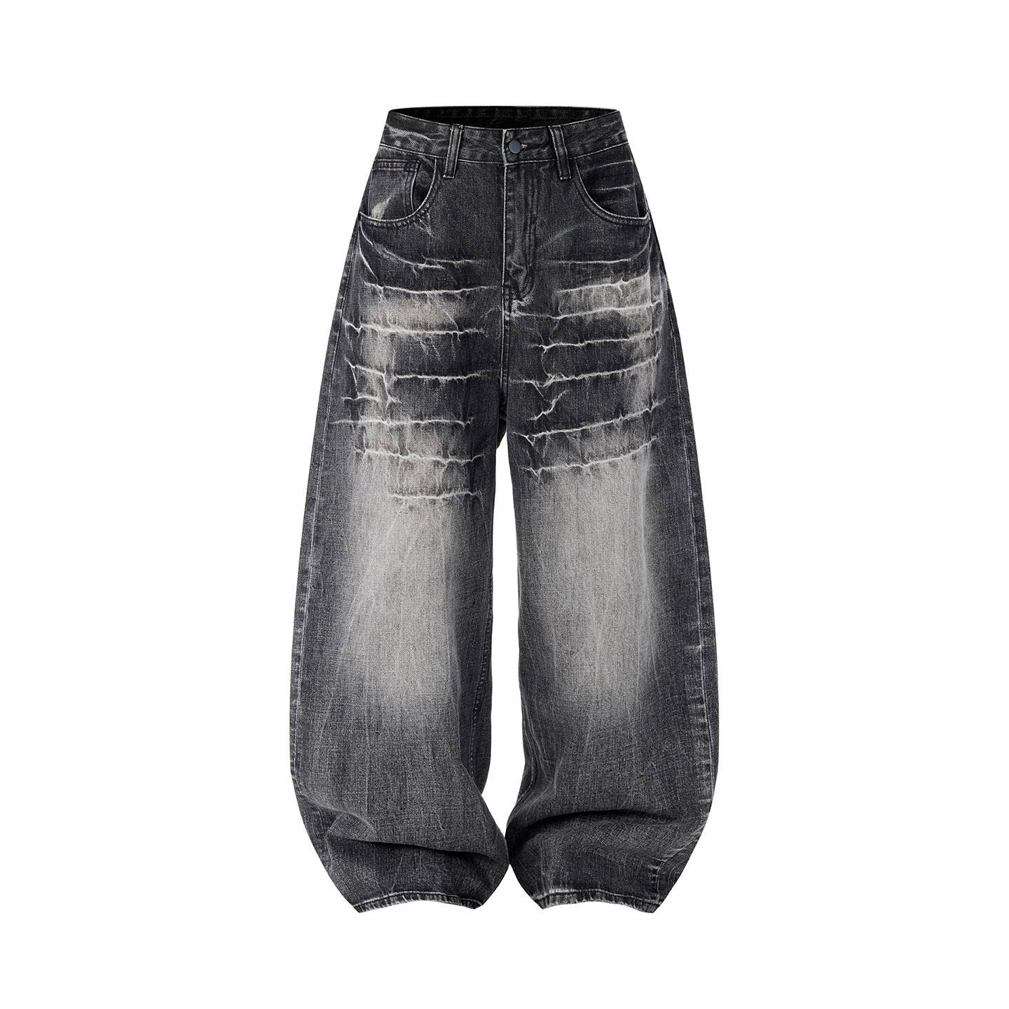 Retro Washed Distressed Loose-fit Wide-leg Denim Pants