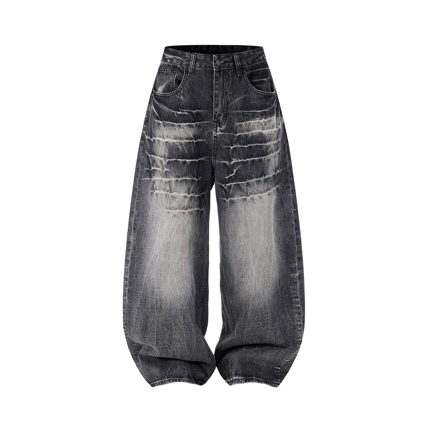 Retro Washed Distressed Loose-fit Wide-leg Denim Pants