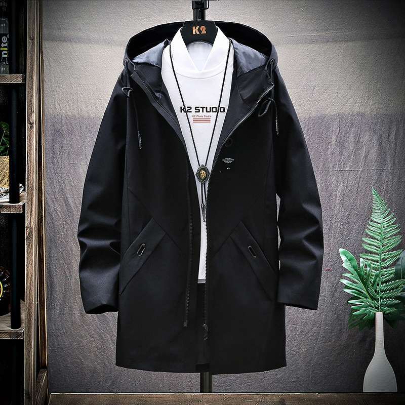 Men's Mid-length Loose Hooded Casual Trench Coat