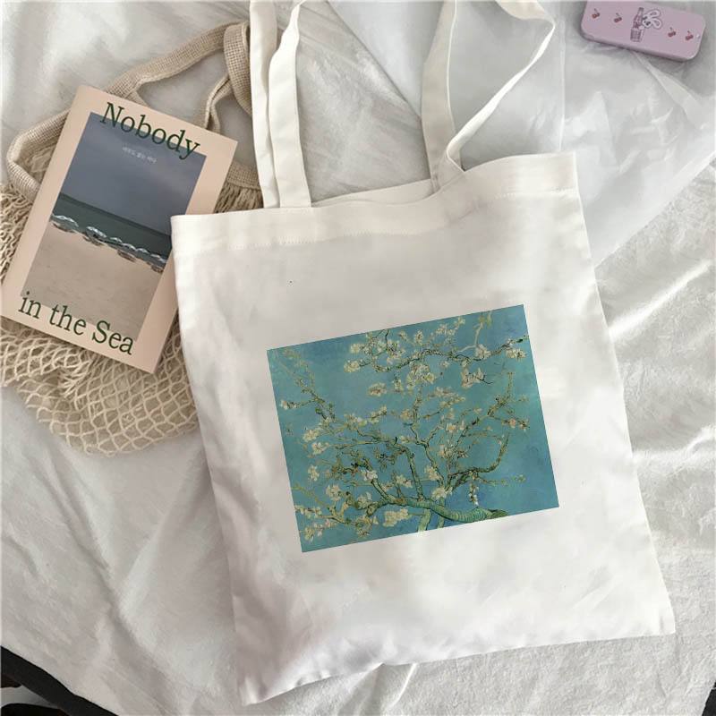 Large capacity shopping bag oil painting literary retro bag