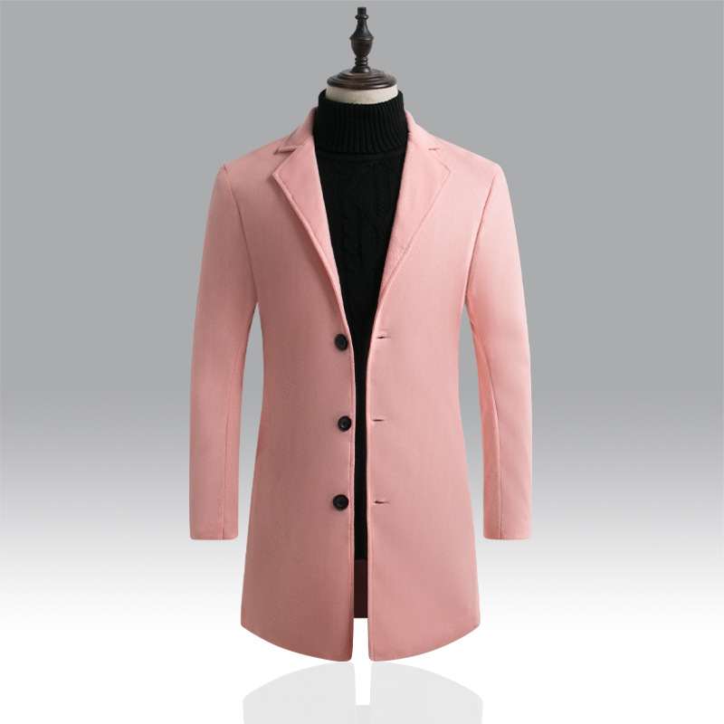 Long trench coat men's Korean style slim woolen coat
