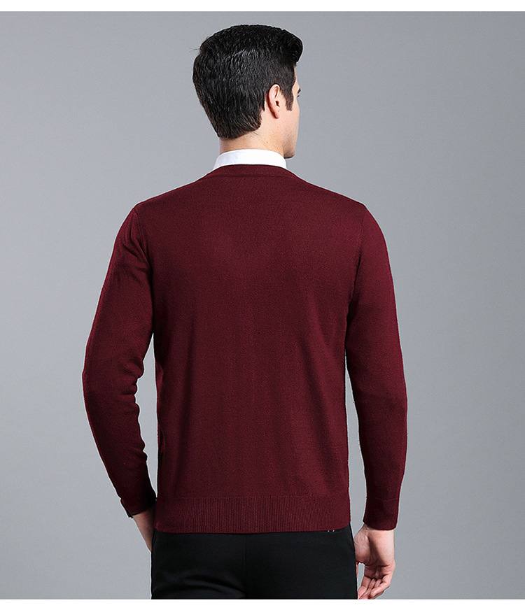 Men's V-Neck Long-Sleeved Sweater Cardigan Wool Knit Sweater