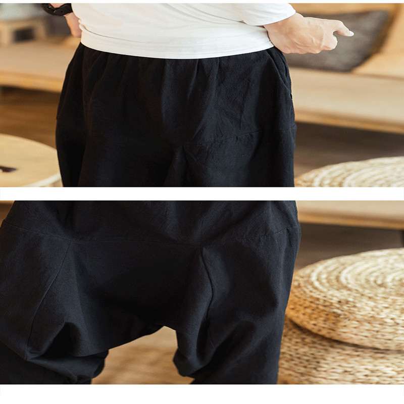 Linen Pants Men's Retro Plus Size Drop Harem Pants