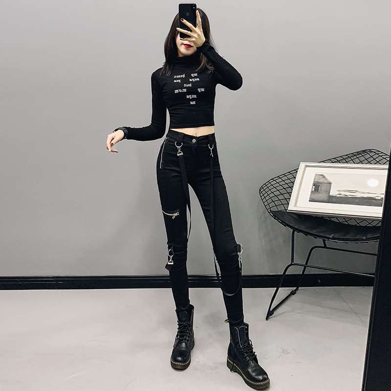 Black female high waist stretch slim slim pants