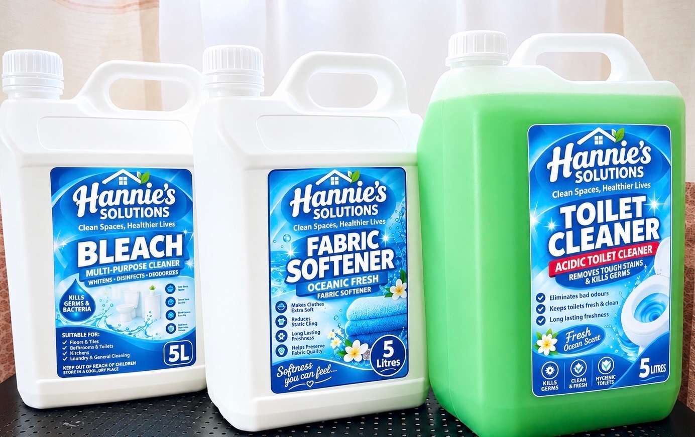 bleach,toilet cleaner and fabric softener