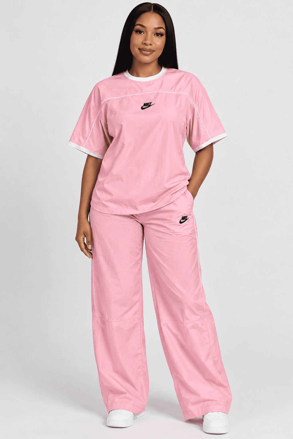 Pink Two-Piece Wide-Leg Tracksuit �