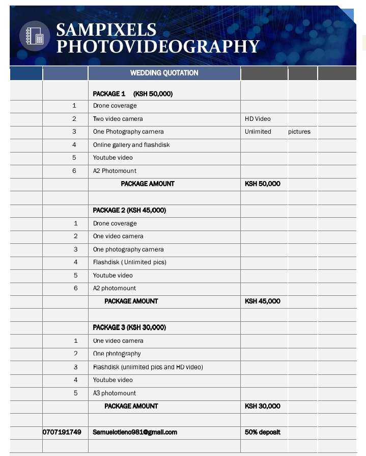 Sampixels Studios Wedding Quotation