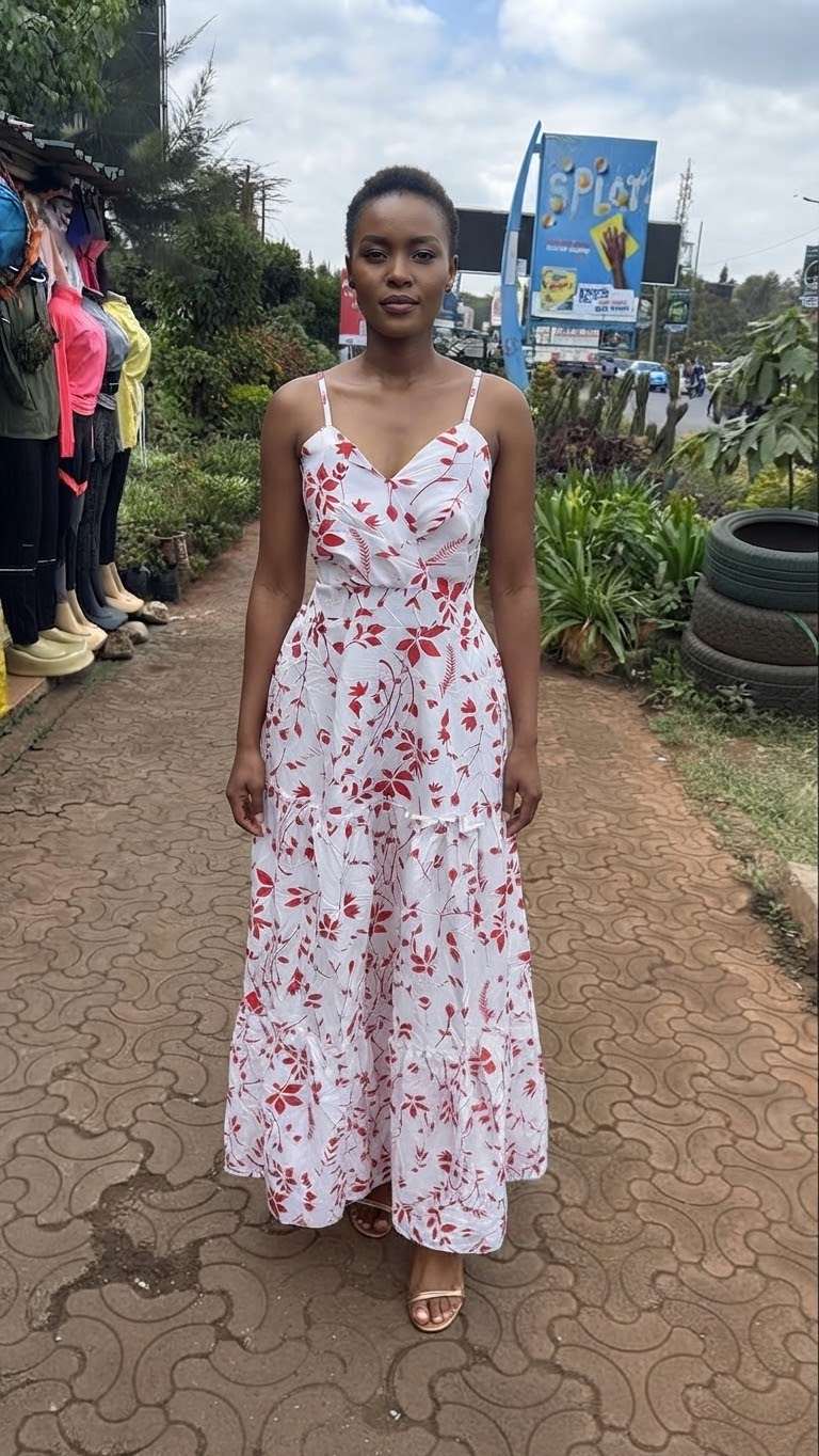 Crimson Botanical Spaghetti-Strap Maxi Dres