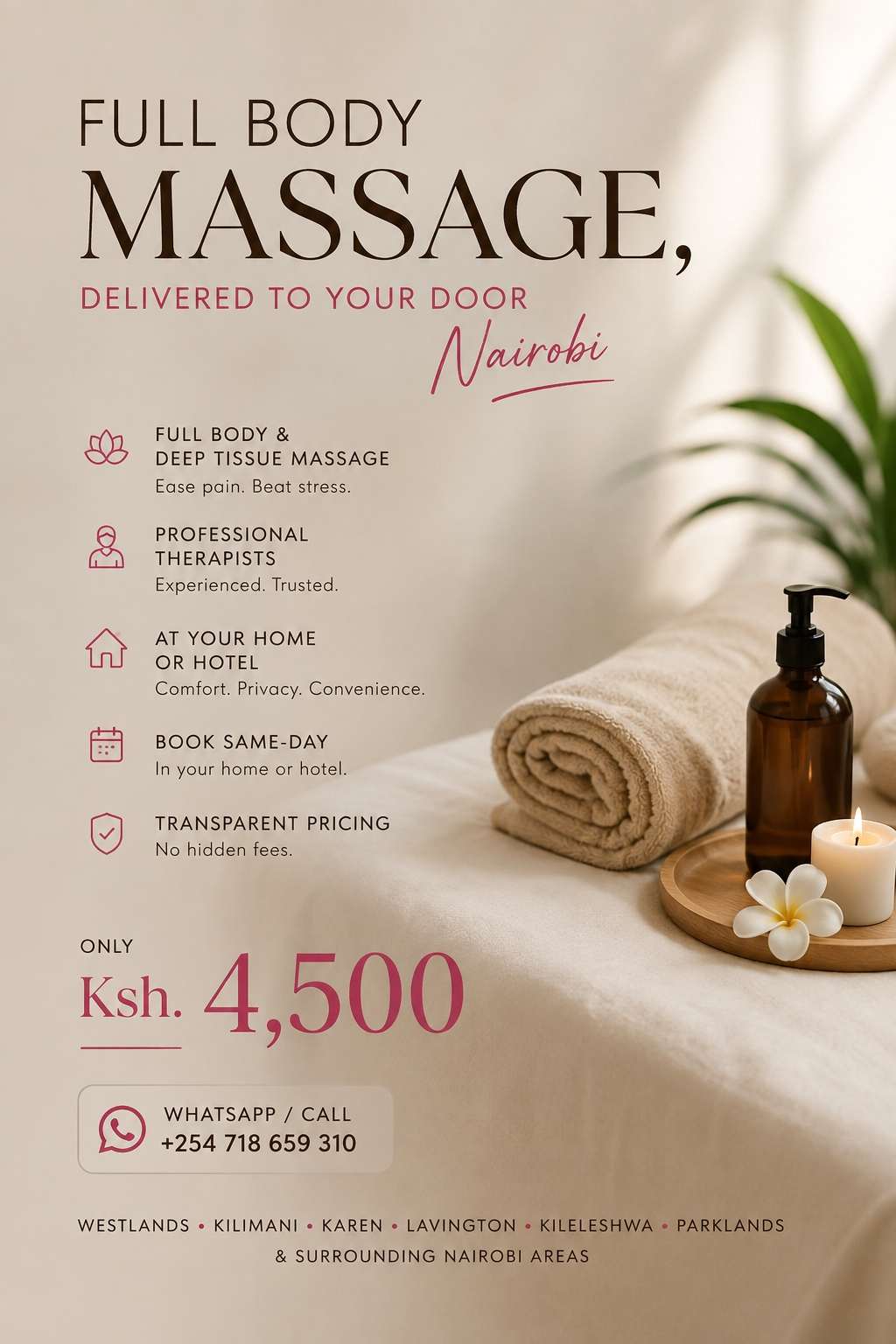 Full body massage,delivered to your door in Nairobi +254718659310