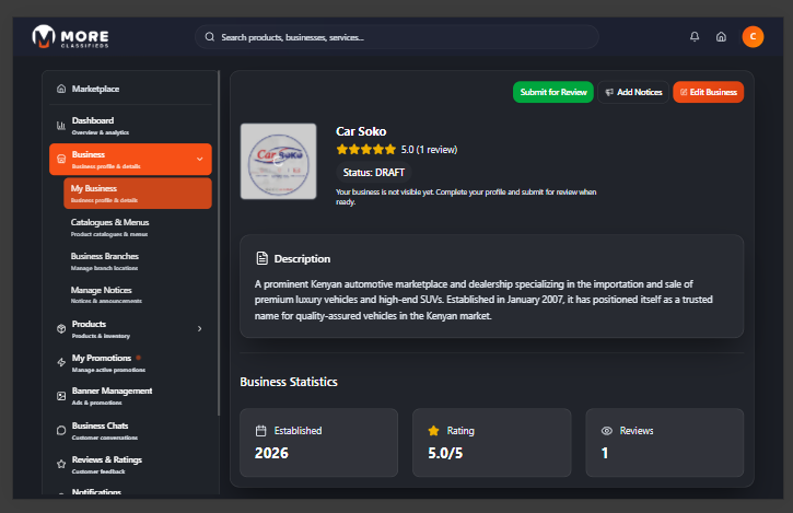 Business profile desktop