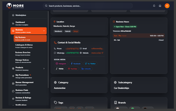 Business profile details