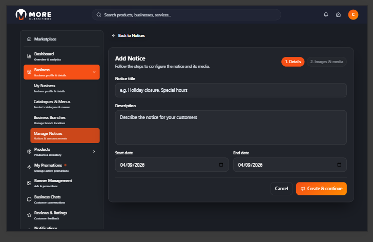 Create notice desktop