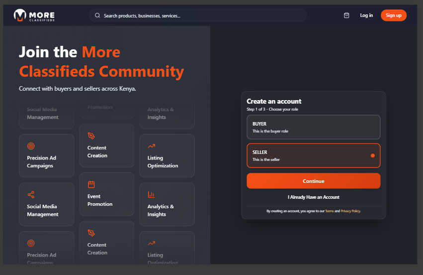 Role selection — desktop